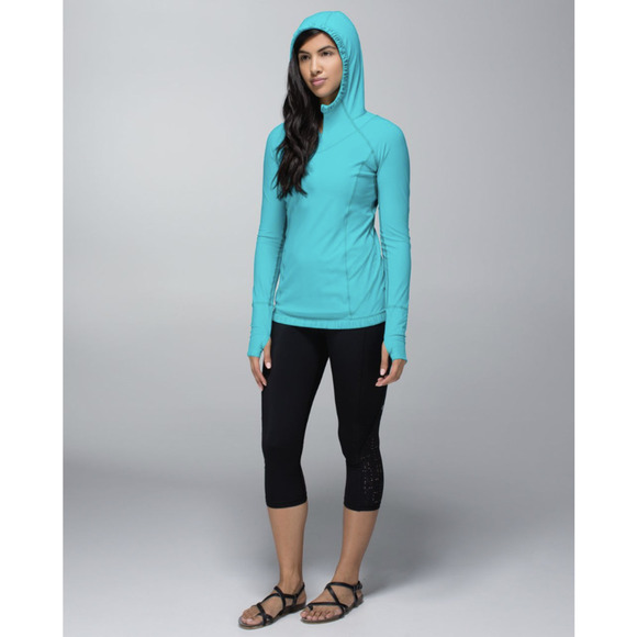 Lululemon UPF50 Lightweight Run Surf Hoodie Long Sleeve Slim 4 Turquoise - Picture 2 of 14